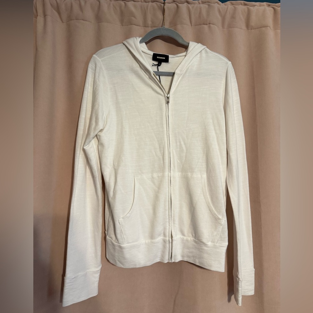 Monrow White Zip Hoodie NWT